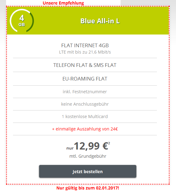 Günstige Telefonie- und SMS-Flat inkl. EU-Romaing-Flat, Festnetznummer und MultiCard