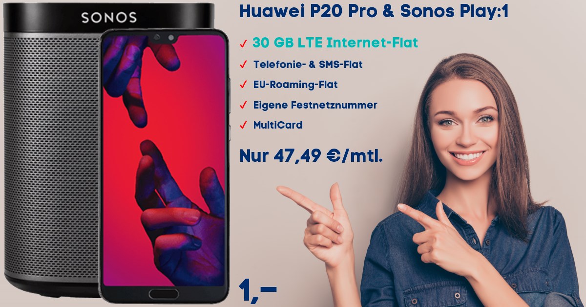 Handy Tarifvergleich - Huawei P20 Pro mit 30 GB LTE Allnet-Flat