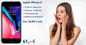 Apple iPhone 8 Handyvertrag mit 10 GB LTE Allnet-Flat
