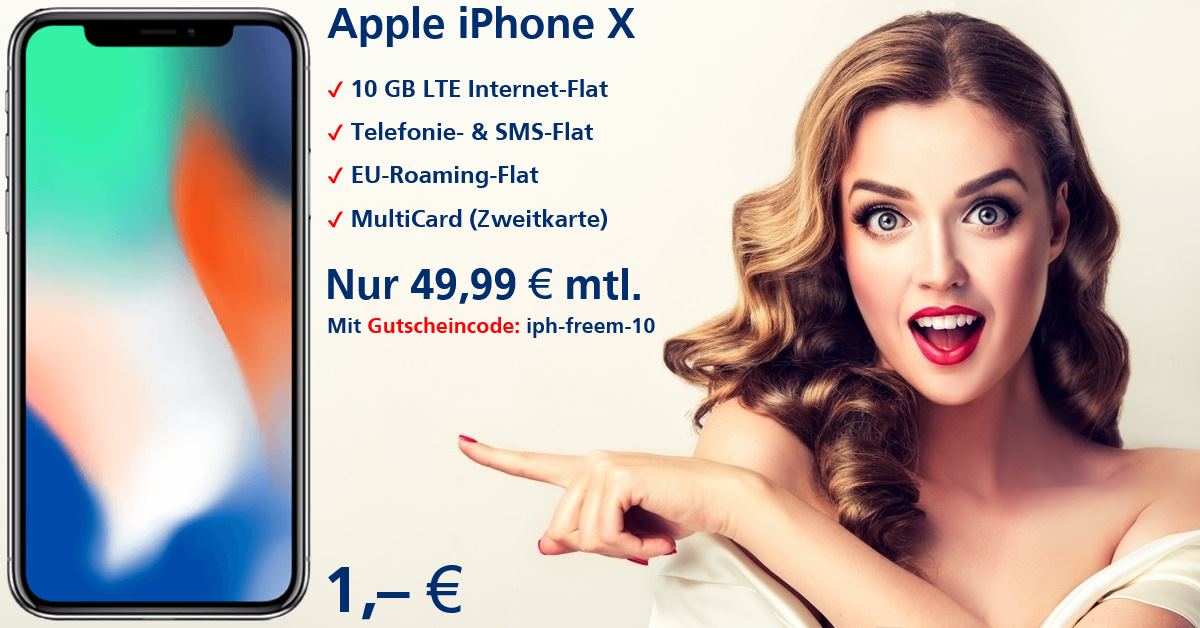 Apple iPhone X inkl. 10 GB LTE Allnet-Flat zum absoluten Bestpreis