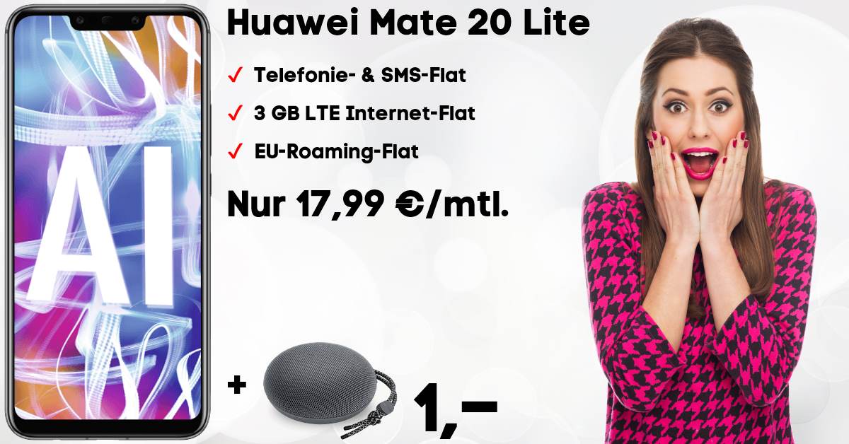 Huawei Mate 20 Lite Handyvertrag mit Bluetooth-Lautsprecher und 3 GB LTE Allnet-Flat