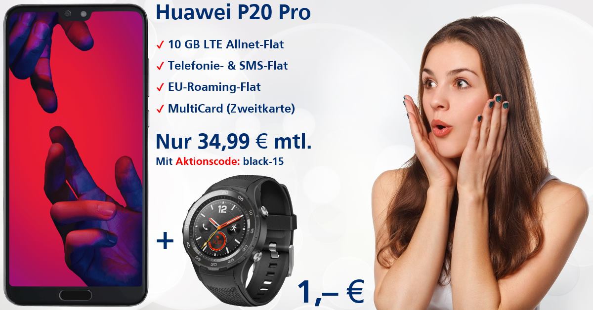 Huawei P20 Pro inkl. Watch 2 Black-Weekend-Aktion