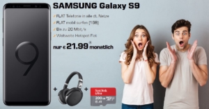 Samsung Galaxy S9 Handyvertrag mit Sennheiser HD 4.50, Speicherkarte und 1 GB Allnet-Flat