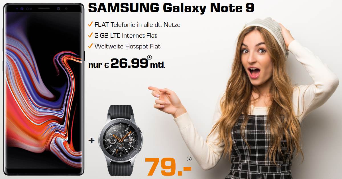 Galaxy Note 9 inkl. Galaxy Watch und 2 GB LTE Allnet-Flat