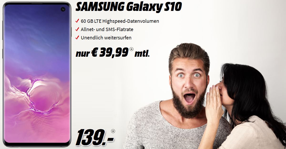 Galaxy S10 inkl. 60 GB LTE Allnet-Flat zum Mega-Tiefpreis