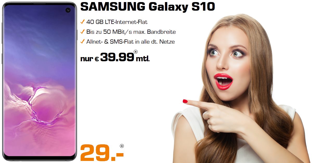 Galaxy S10 Top-Handyvertrag mit 40 GB LTE Allnet-Flat
