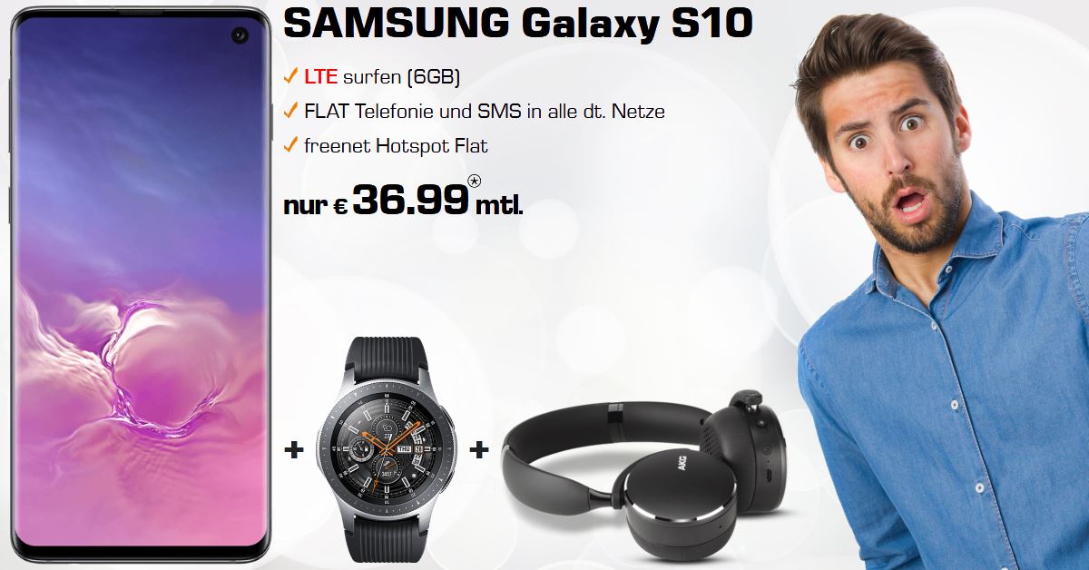 Handy Tarifvergleich - Galaxy S10 mit Galaxy Watch, AKG Y500 und 6 GB LTE Allnet-Flat