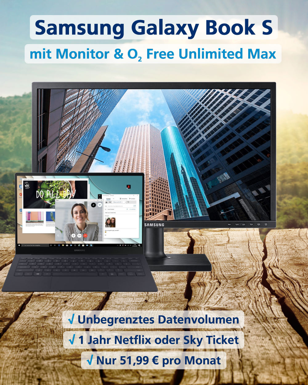 Galaxy Book S inkl. Monitor und o2 Free Unlimited Max zum absoluten Bestpreis