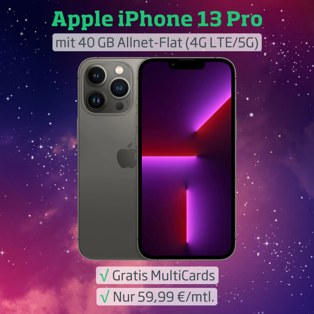 iPhone 13 Pro Vertrag inkl. 40 GB Allnet-Flat zum Spitzenpreis