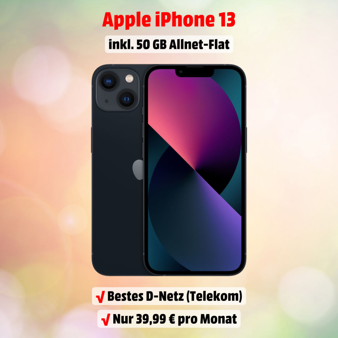 iPhone 13 Handyvertrag mit 50 GB Allnet-Flat im besten D-Netz der Telekom