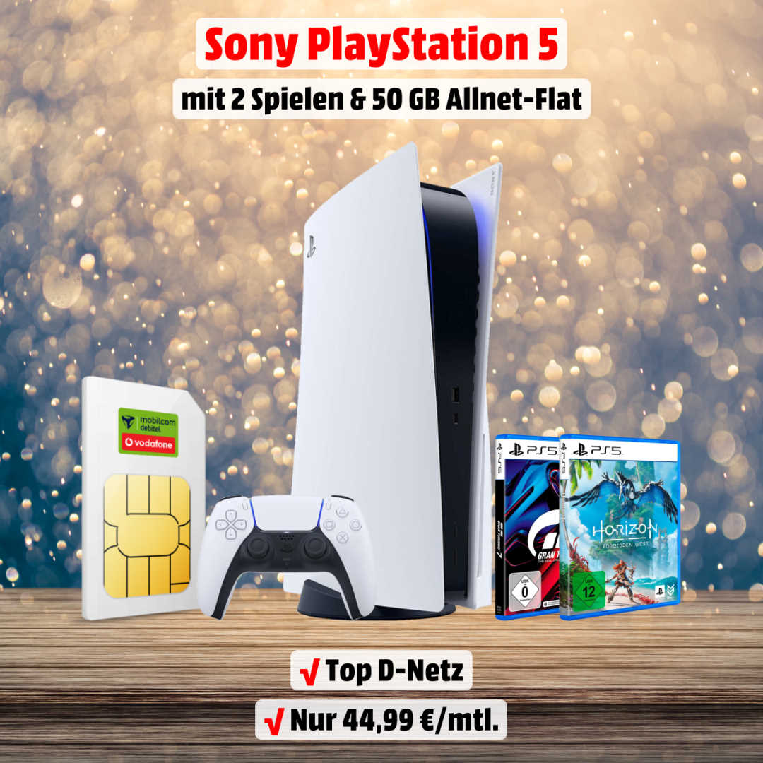 Playstation 5 Disc Edition inkl. 2 Spiele und 50 GB Allnet-Flat zum Bestpreis