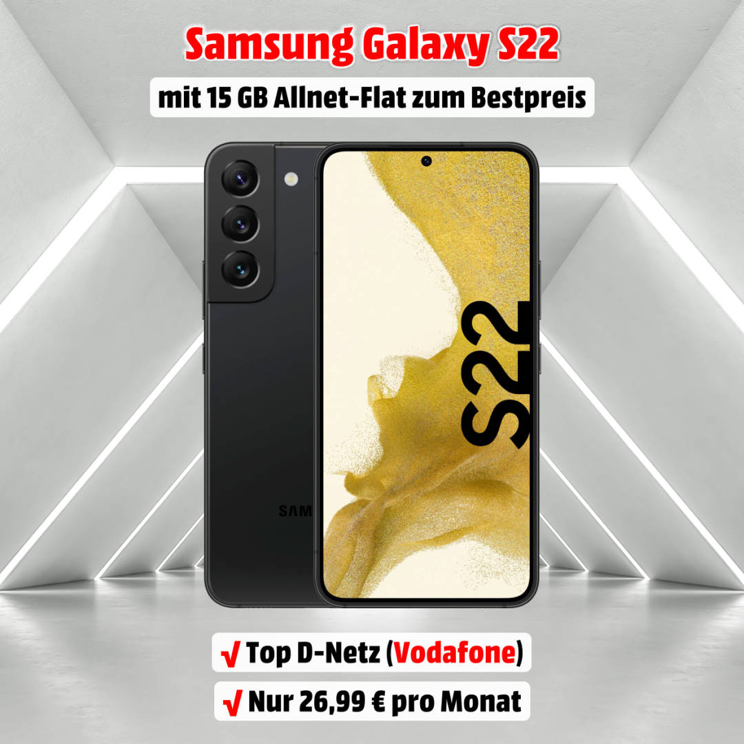 Galaxy S22 inkl. 15 GB Allnet-Flat im Top D-Netz zum Bestpreis