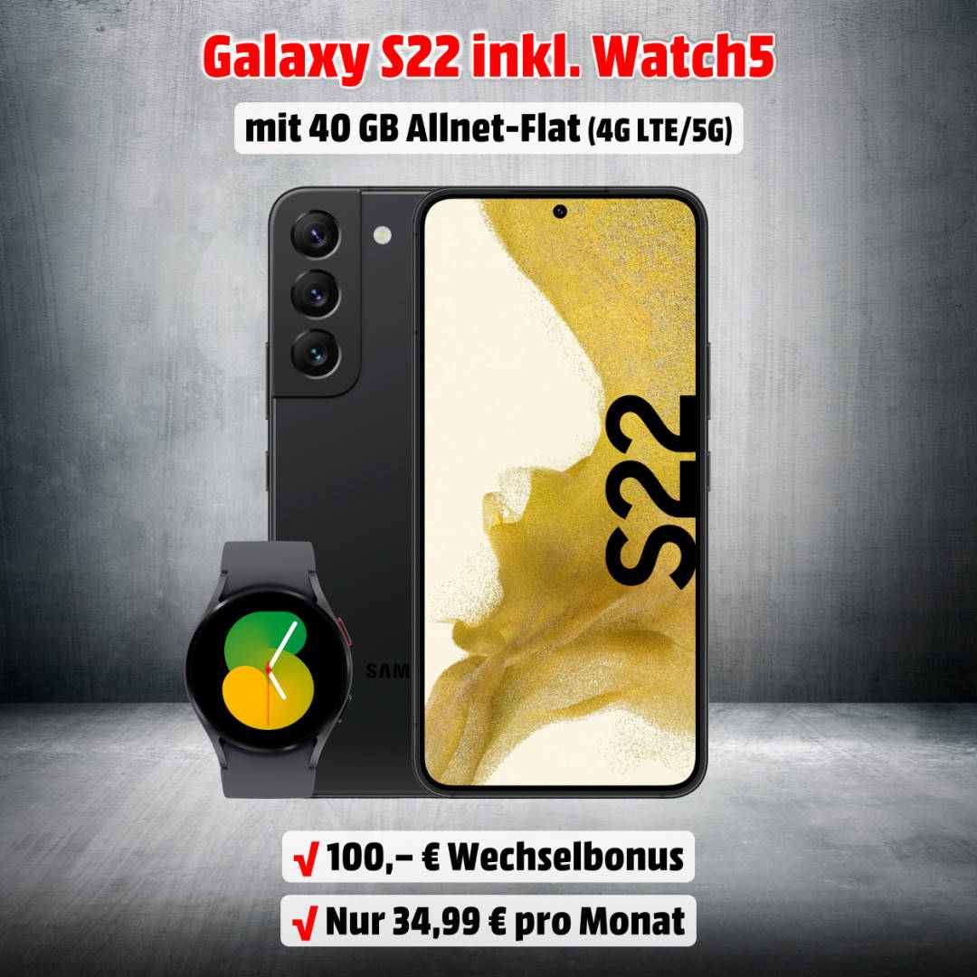 Galaxy S22 inkl. Watch5 und 40 GB Allnet-Flat zum Bestpreis
