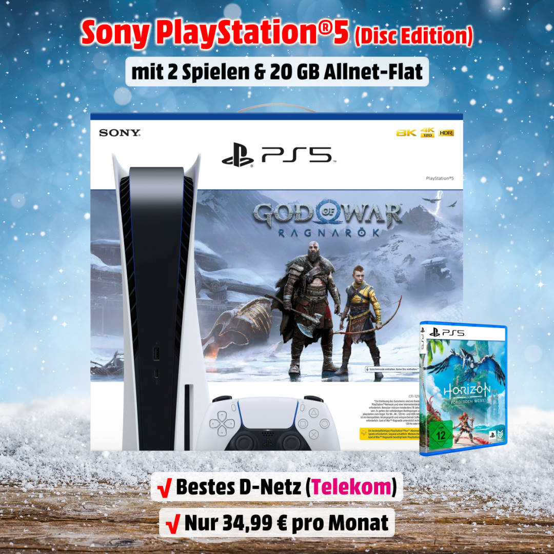 Playstation 5 Ragnarök-Bundle mit Horizon Forbidden West und 20 GB Allnet-Flat im besten D-Netz zum Bestpreis