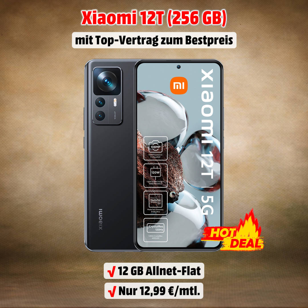 Xiaomi 12T Handyvertrag mit 12 GB Allnet-Flat