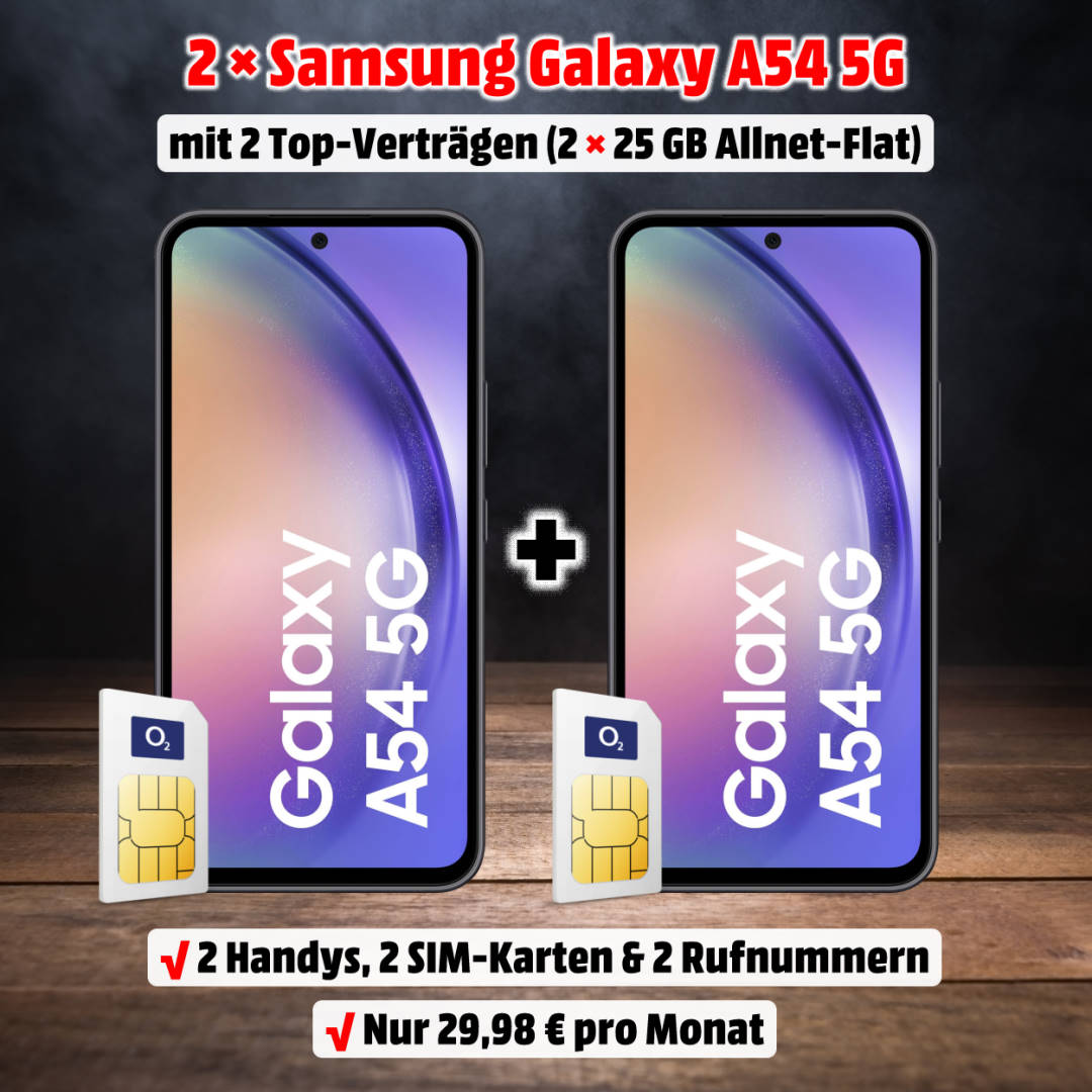 2x Samsung Galaxy A54 5G mit Vertrag im Doppelpack - Doppelkartenaktion