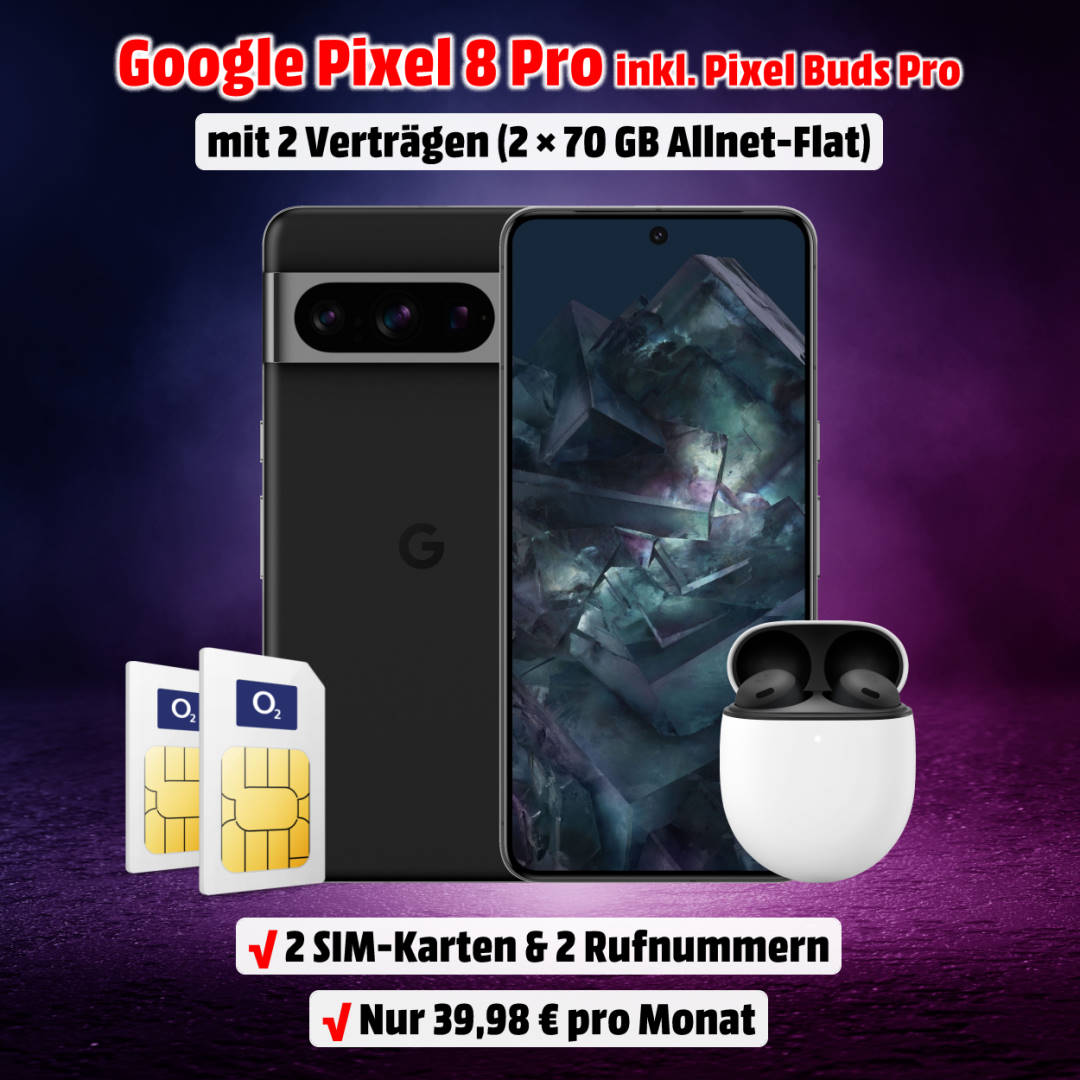 Google Pixel 8 Pro mit Vertrag - Mega-Doppelkartenaktion o2