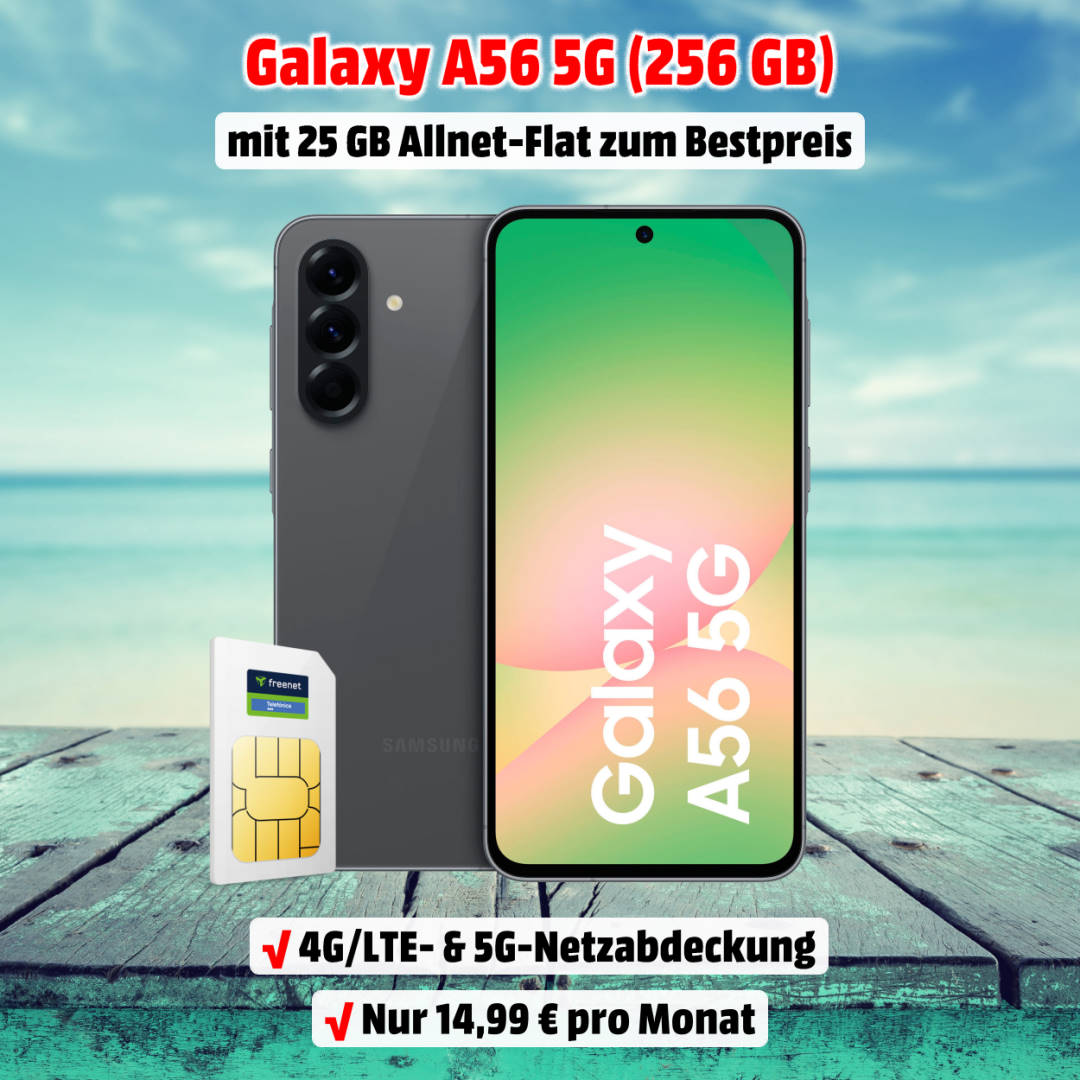 Galaxy A56 mit Vertrag inkl. 25 GB Allnet-Flat im Netz von o2