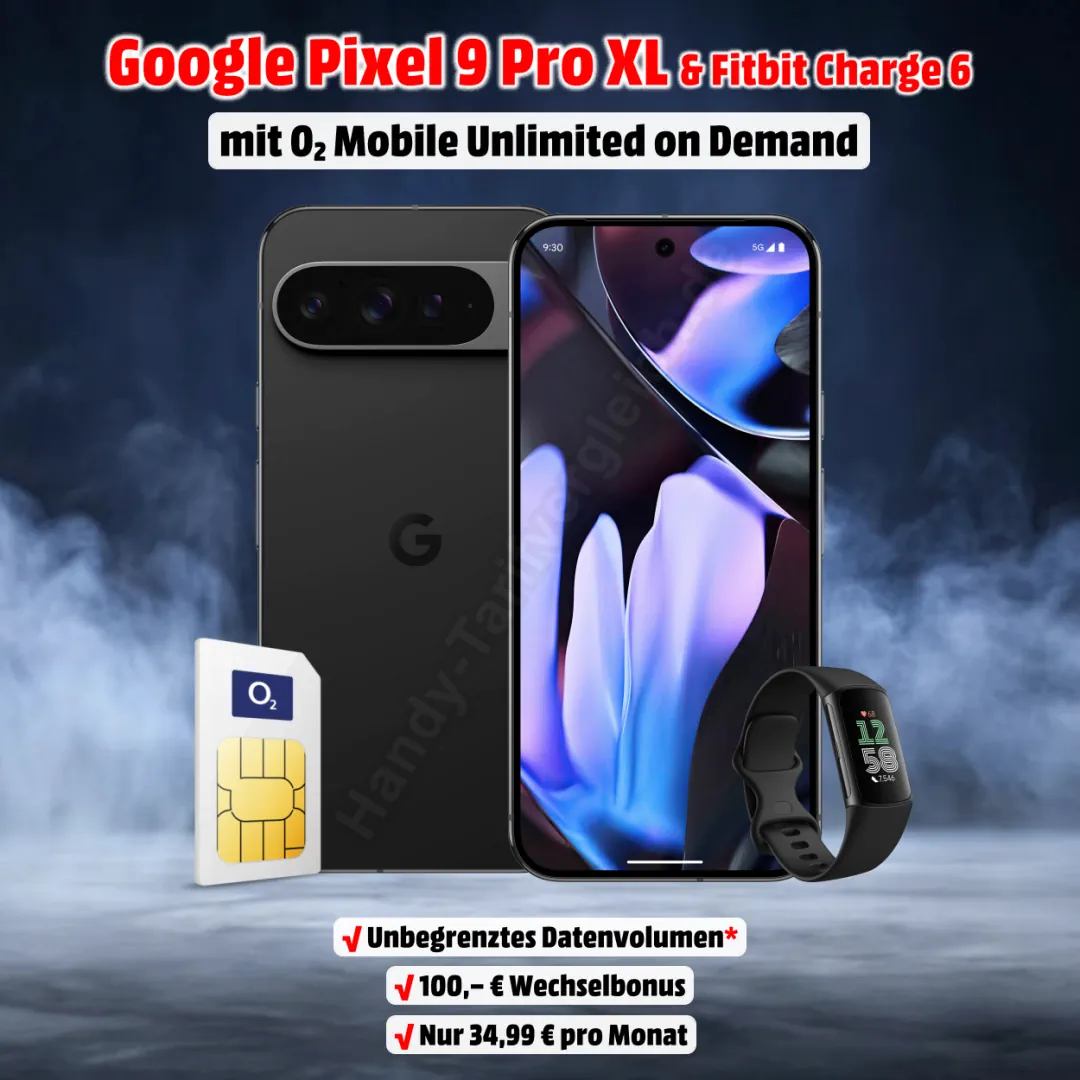 Google Pixel 9 Pro XL mit Vertrag inkl Fitbit Charge 6 und Unlimited-Flat on Demand im Netz von o2
