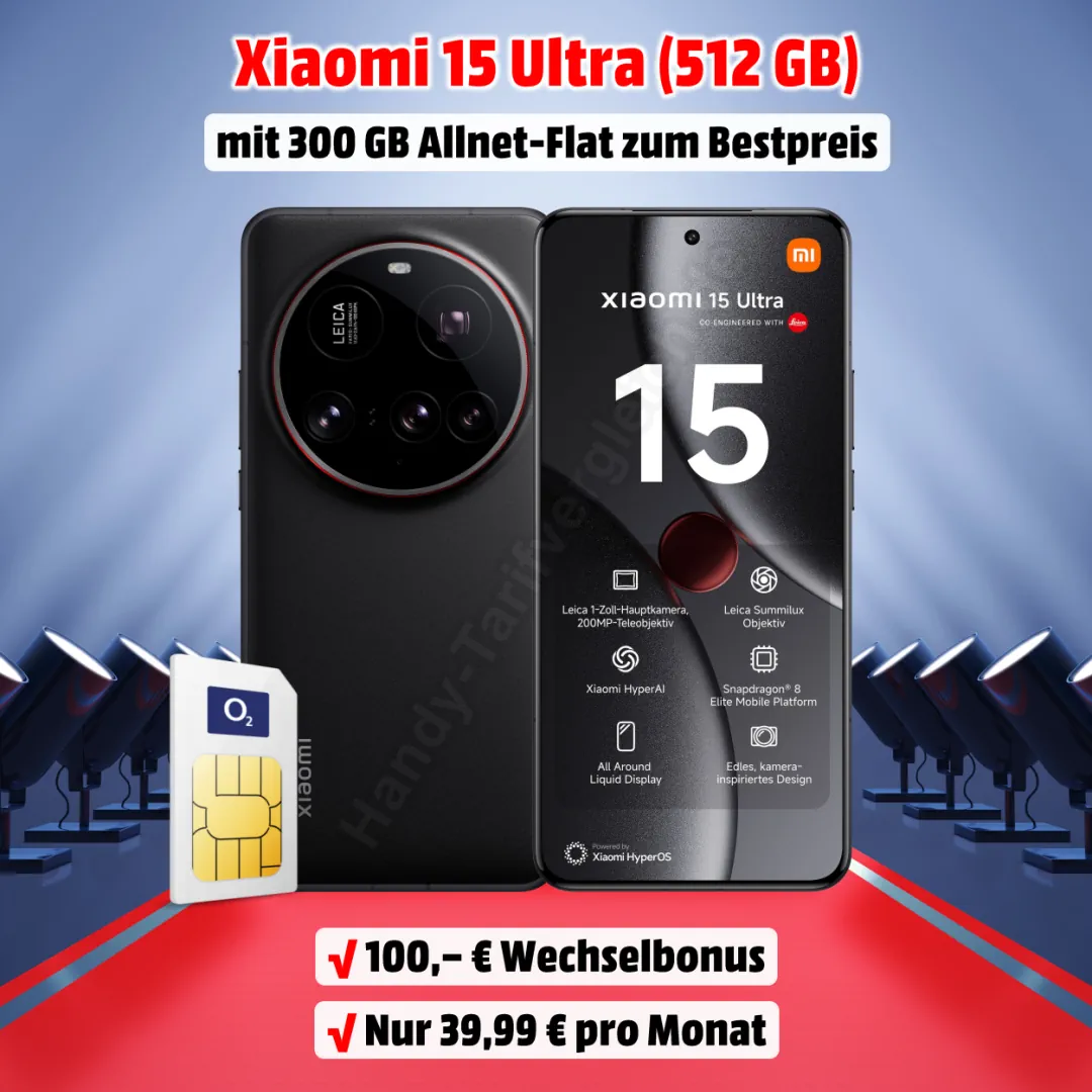 Xiaomi 15 Ultra mit Vertrag inkl. 300 GB Allnet-Flat zum Bestpreis