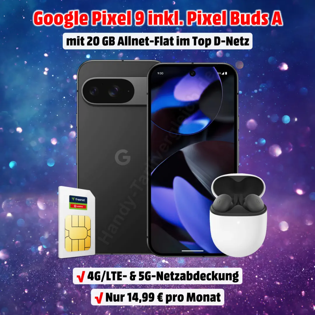 Google Pixel 9 mit Vertrag inkl. Pixel Buds A und 20 GB Allnet-Flat im D-Netz von Vodafone