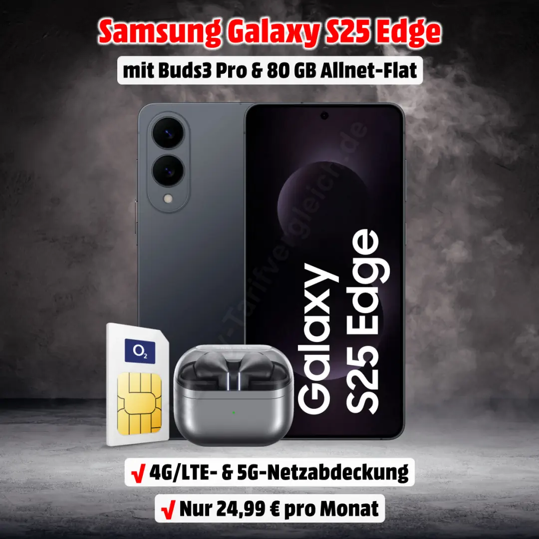 Samsung Galaxy S25 Edge (256 GB) mit Vertrag inkl. Galaxy Buds3 Pro und 80 GB Allnet-Flat im o2-Netz
