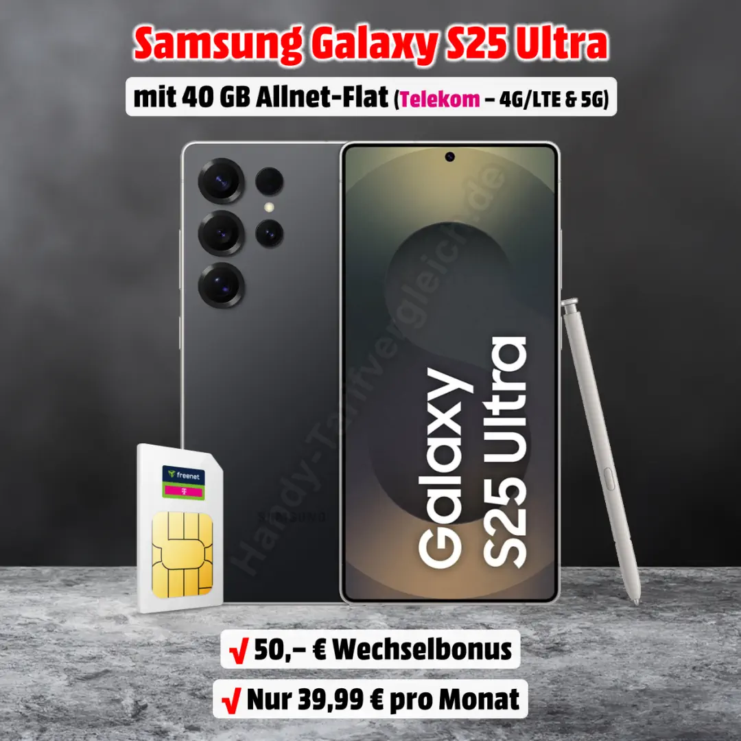 Samsung Galaxy S25 Ultra mit Vertrag inkl. McAfee LiveSafe Jahresabo und 40 GB Allnet-Flat im Telekom-Netz