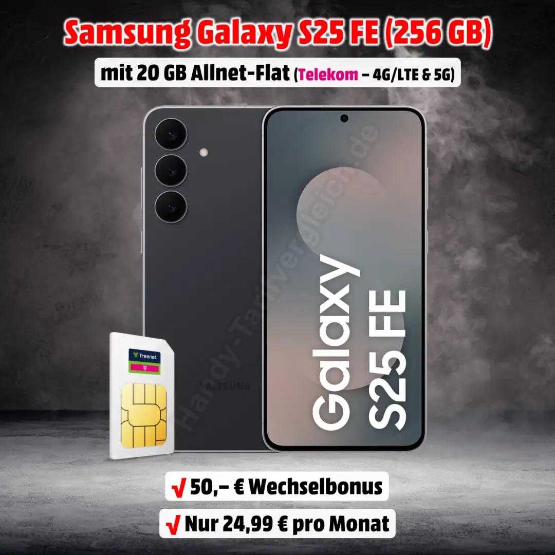 Galaxy S25 FE (256 GB) mit Vertrag inkl. 20 GB Allnet-Flat im besten D-Netz der Telekom