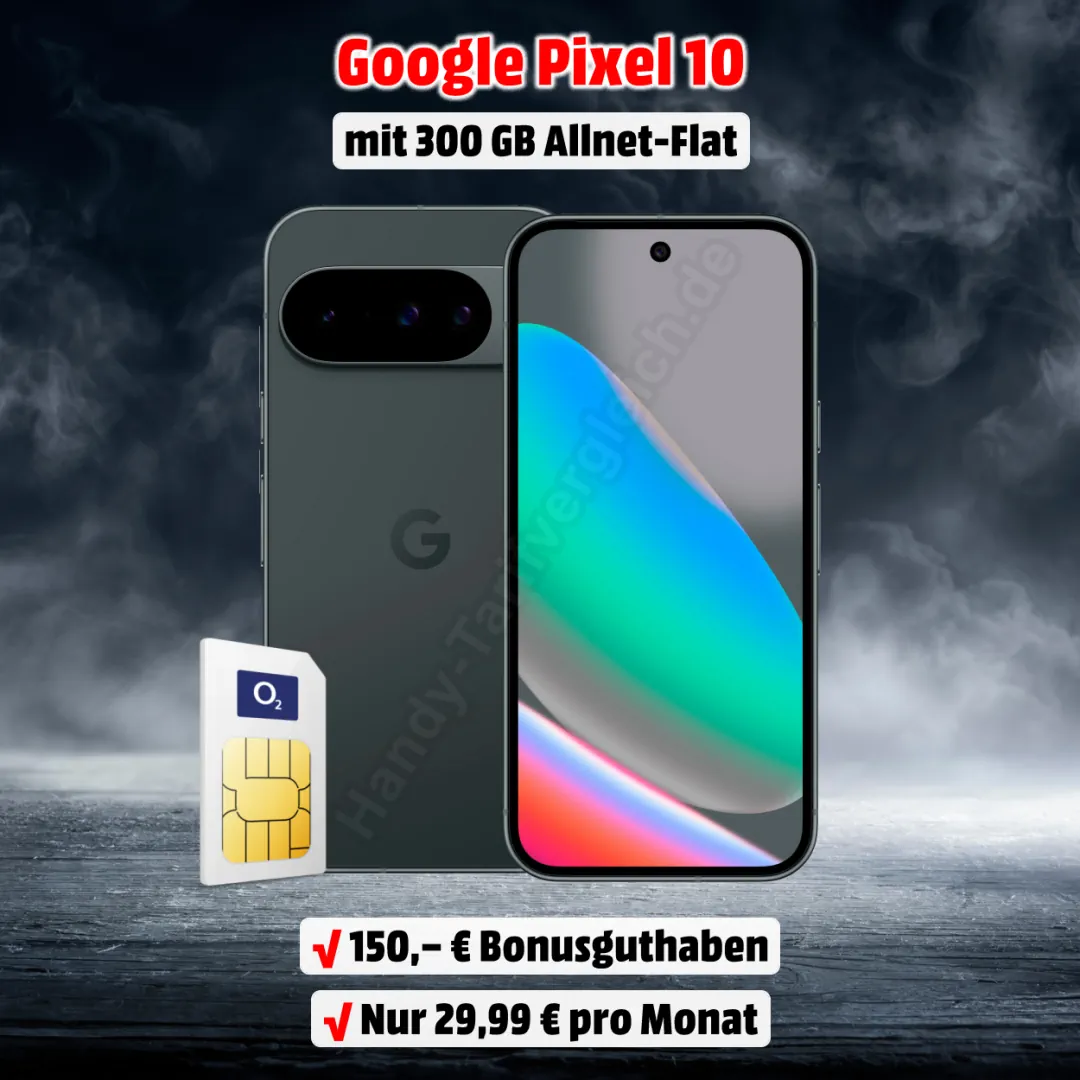 Google Pixel 10 mit Vertrag inkl. 300 GB Allnet-Flat im Netz von o2
