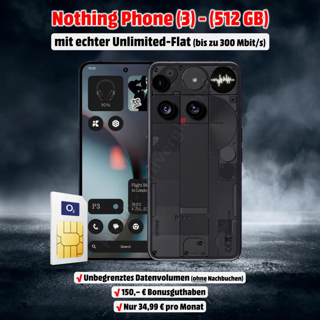 Nothing Phone (3) mit Vertrag und echter Unlimited-Flat im Netz von o2