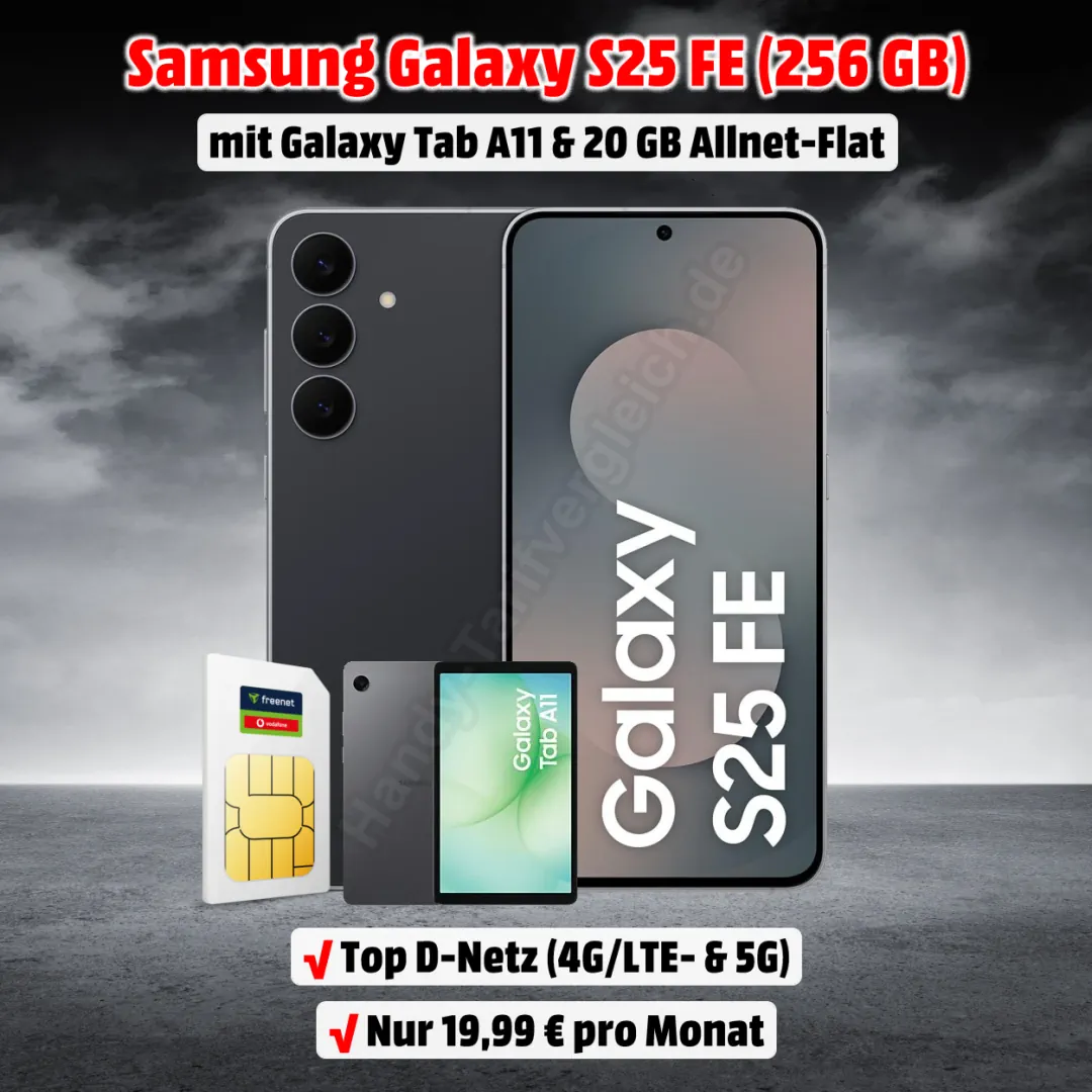 Samsung Galaxy S25 FE (256 GB) mit Vertrag und inkl. Galaxy Tab A11 sowie 20 GB Allnet-Flat im Top D-Netz von Vodafone