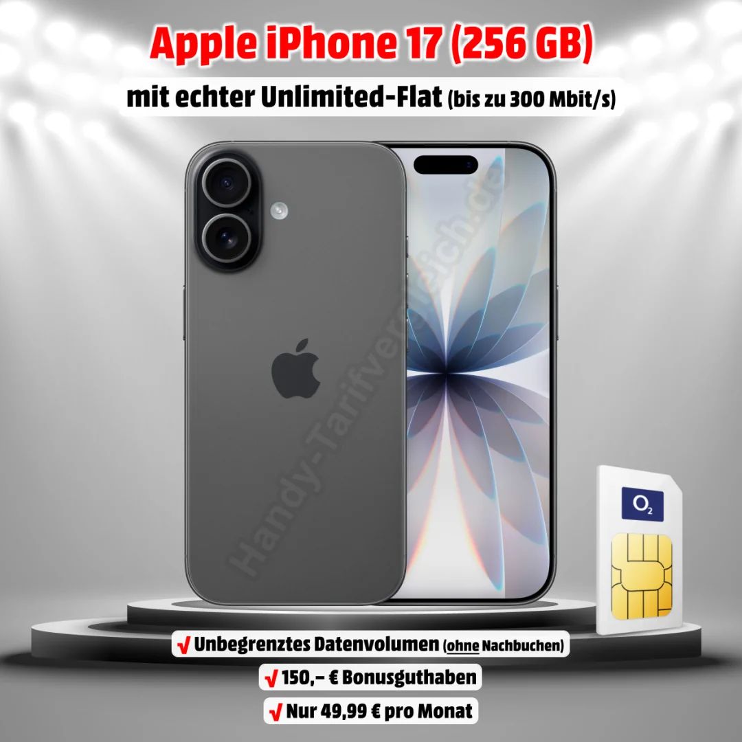 Apple iPhone 17 mit Vertrag inkl. echter Unlimited-Flat im Netz von Telefónica o2