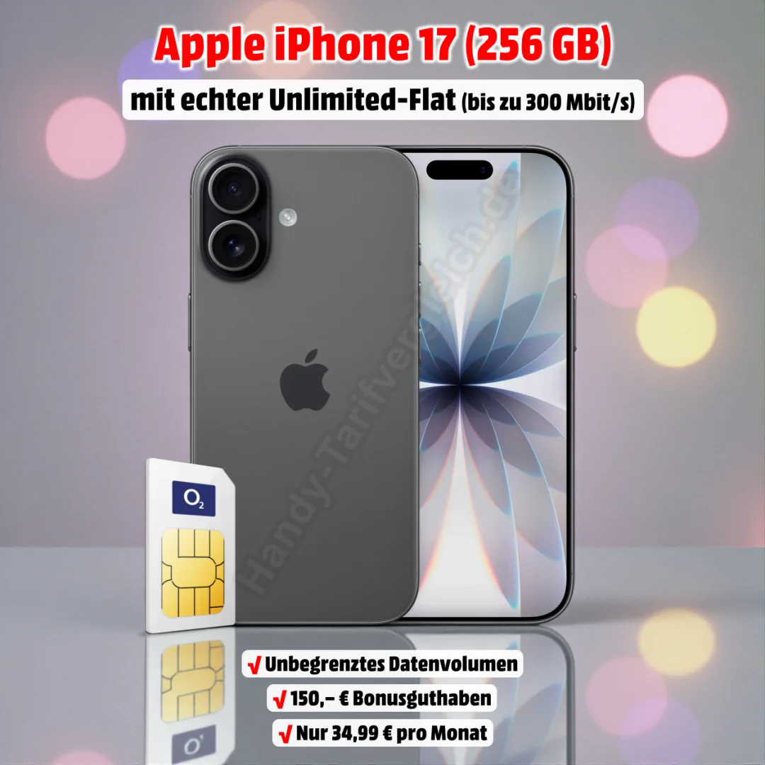 Apple iPhone 17 mit Vertrag inkl. echter Unlimited-Flat im Netz von o2