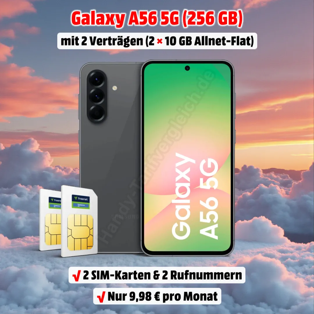Samsung Galaxy A56 5G (256 GB) mit 2 Verträgen im Netz von o2 zum Bestpreis