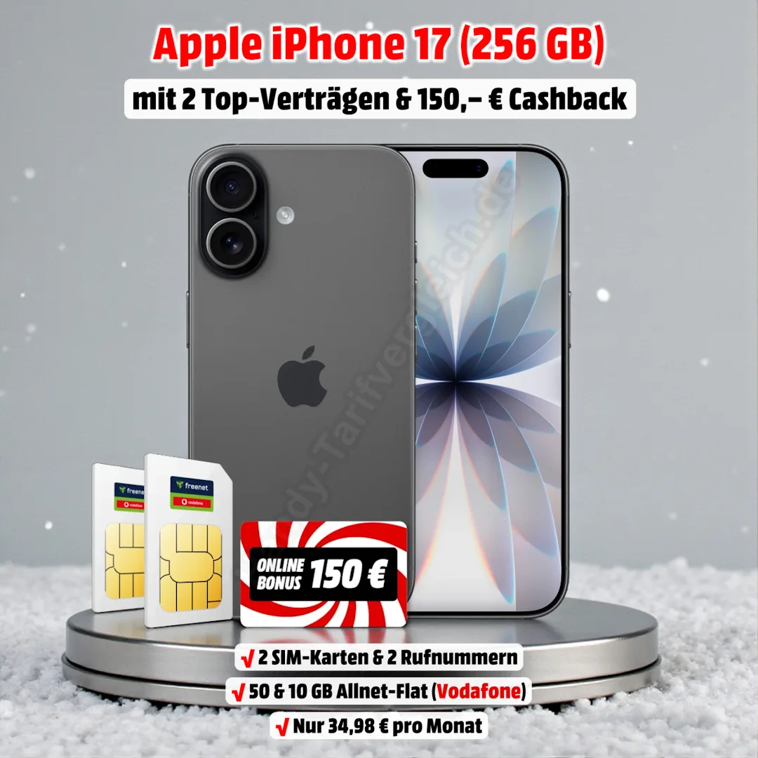 Apple iPhone 17 mit 2 Verträgen im Top D-Netz von Vodafone und 150 Euro Cashback