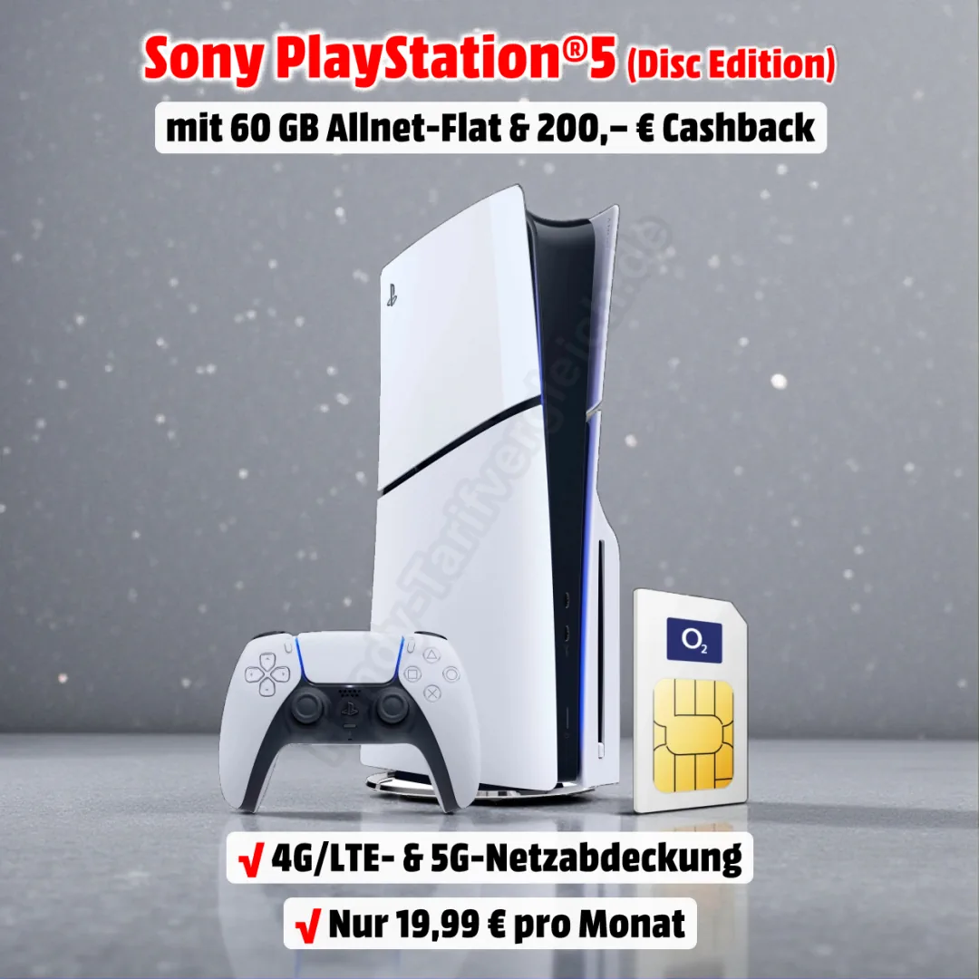 Playstation 5 Slim Disc Edition mit Vertrag und 200 Euro Cashback zum Bestpreis