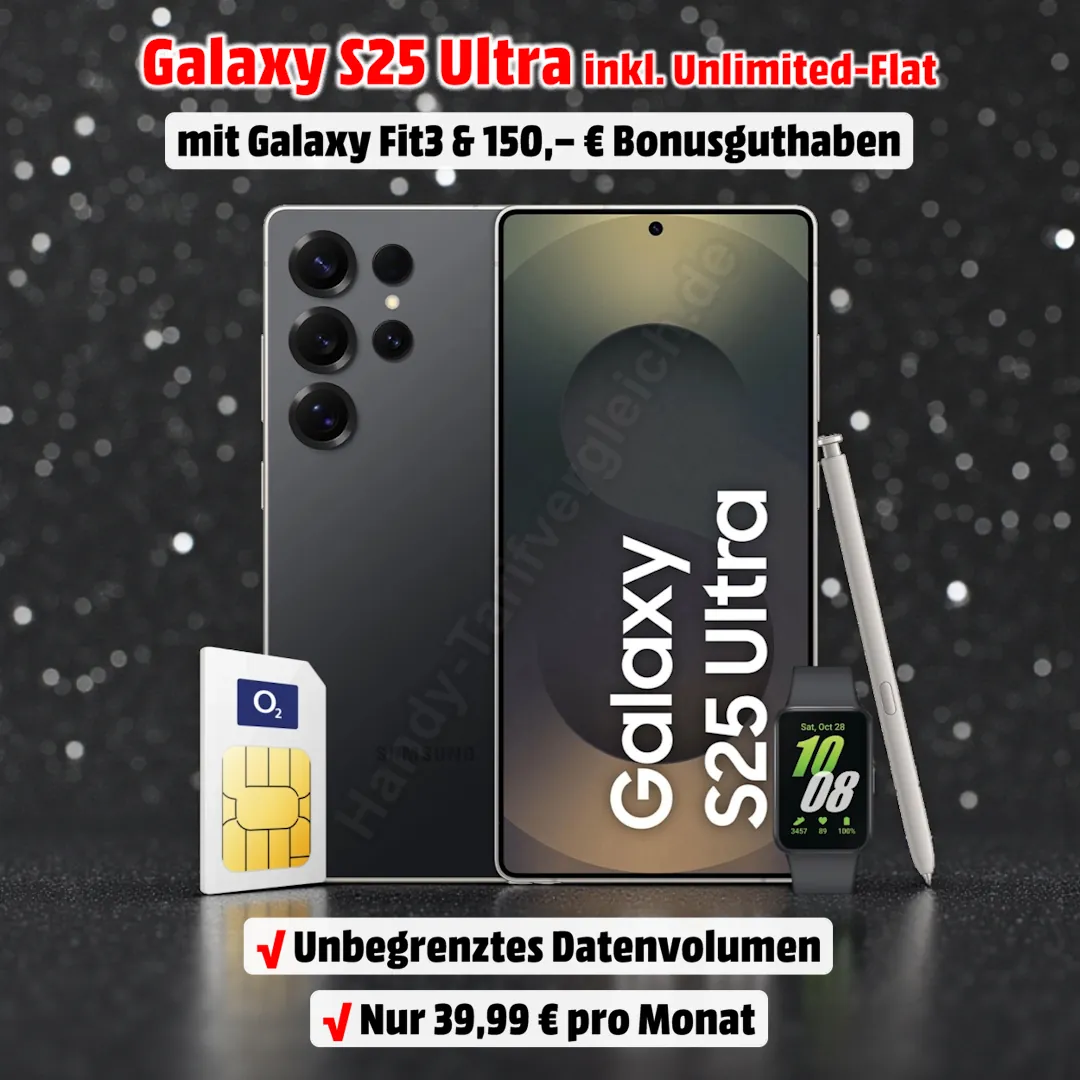 Samsung Galaxy S25 Ultra mit Vertrag inkl. Samsung Galaxy Fit3, echter Unlimited-Flat und 150 Euro Bonusguthaben