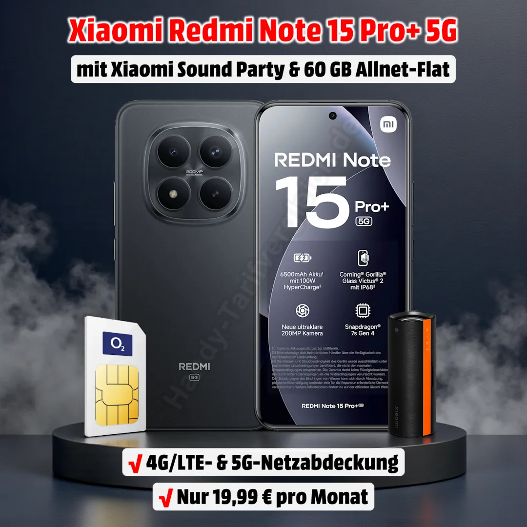 Xiaomi Redmi Note 15 Pro+ 5G mit Vertrag und gratis Xiaomi Sound Party Box