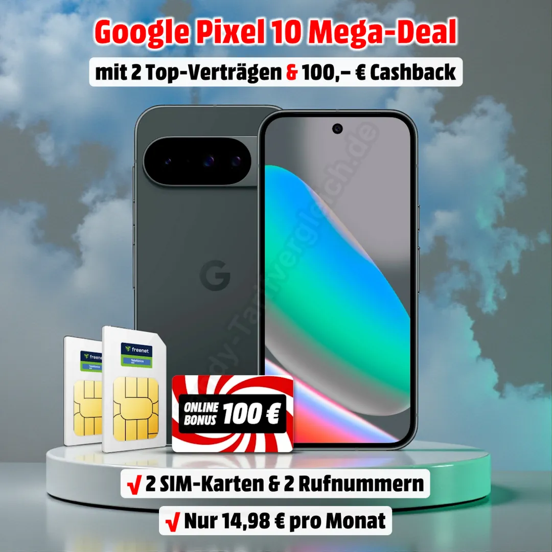 Google Pixel 10 mit 2 Top-Verträgen und 100 Euro Cashback