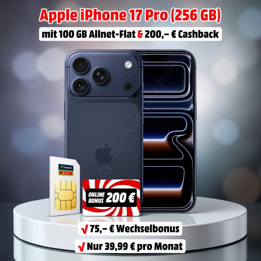 Apple iPhone 17 Pro mit Vertag im Top D-Netz von Vodafone und 200 Euro Cashback