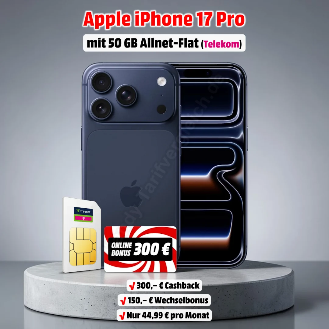Apple iPhone 17 Pro mit Vertrag im D-Netz der Telekom und 300 Euro Cashback