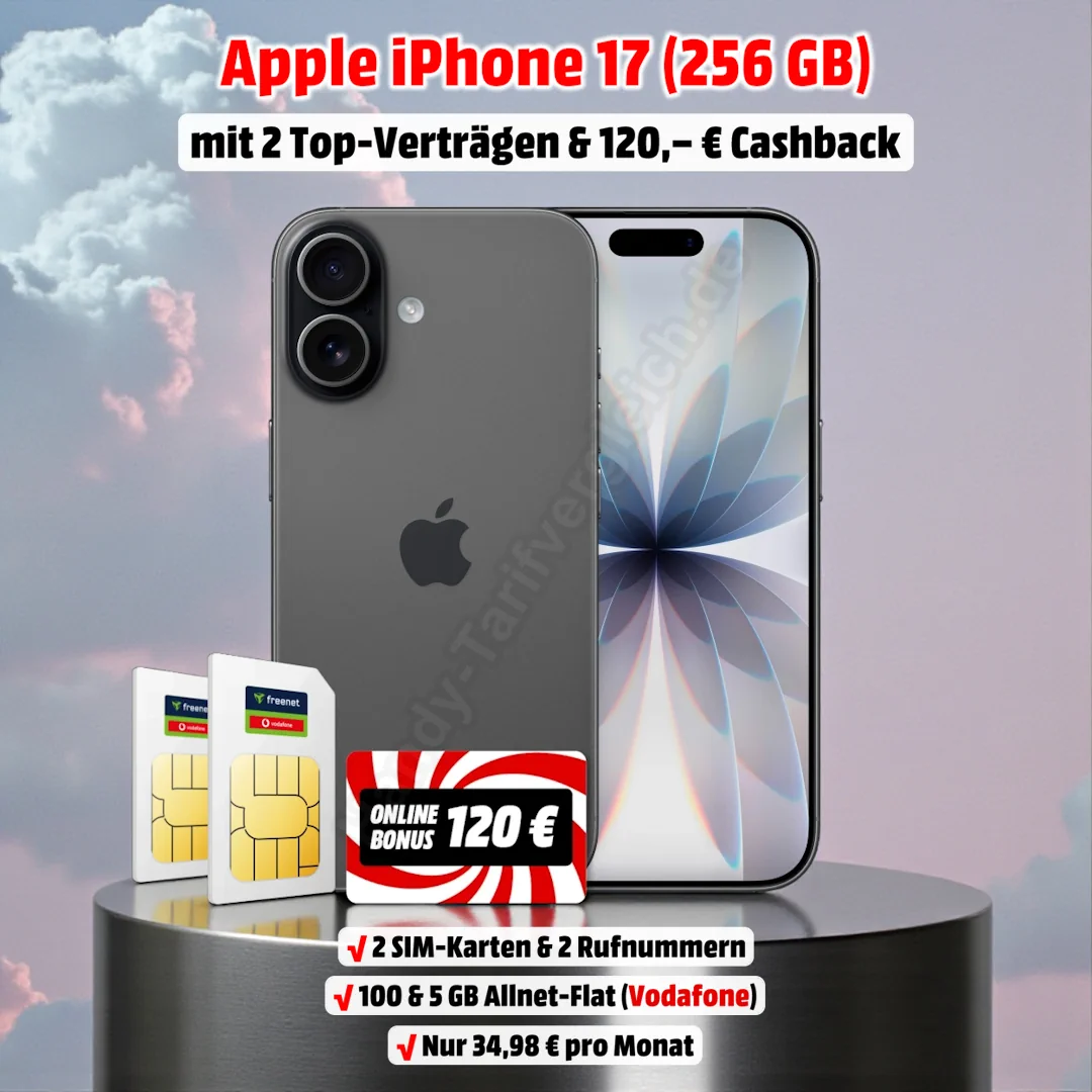 Apple iPhone 17 mit 2 Top-Verträgen im D-Netz von Vodafone und 120 Euro Cashback
