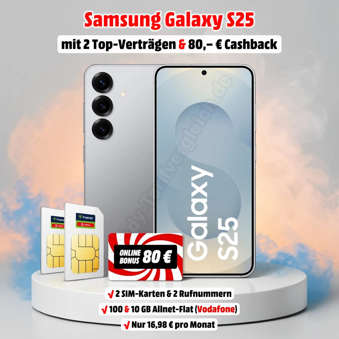Samsung Galaxy S25 mit zwei Verträgen im D-Netz von Vodafone und 80 Euro Cashback