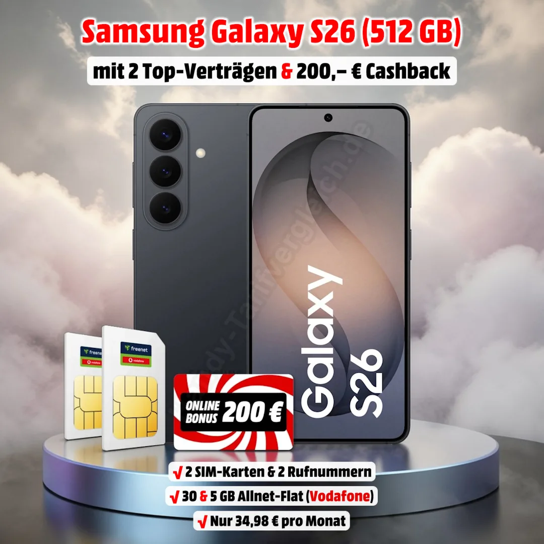 Samsung Galaxy S26 mit 2 Verträgen und 200 Euro Cashback zum Bestpreis