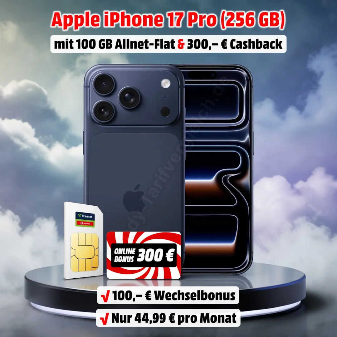 Apple iPhone 17 Pro mit Vertag im Top D-Netz von Vodafone und 300 Euro Cashback