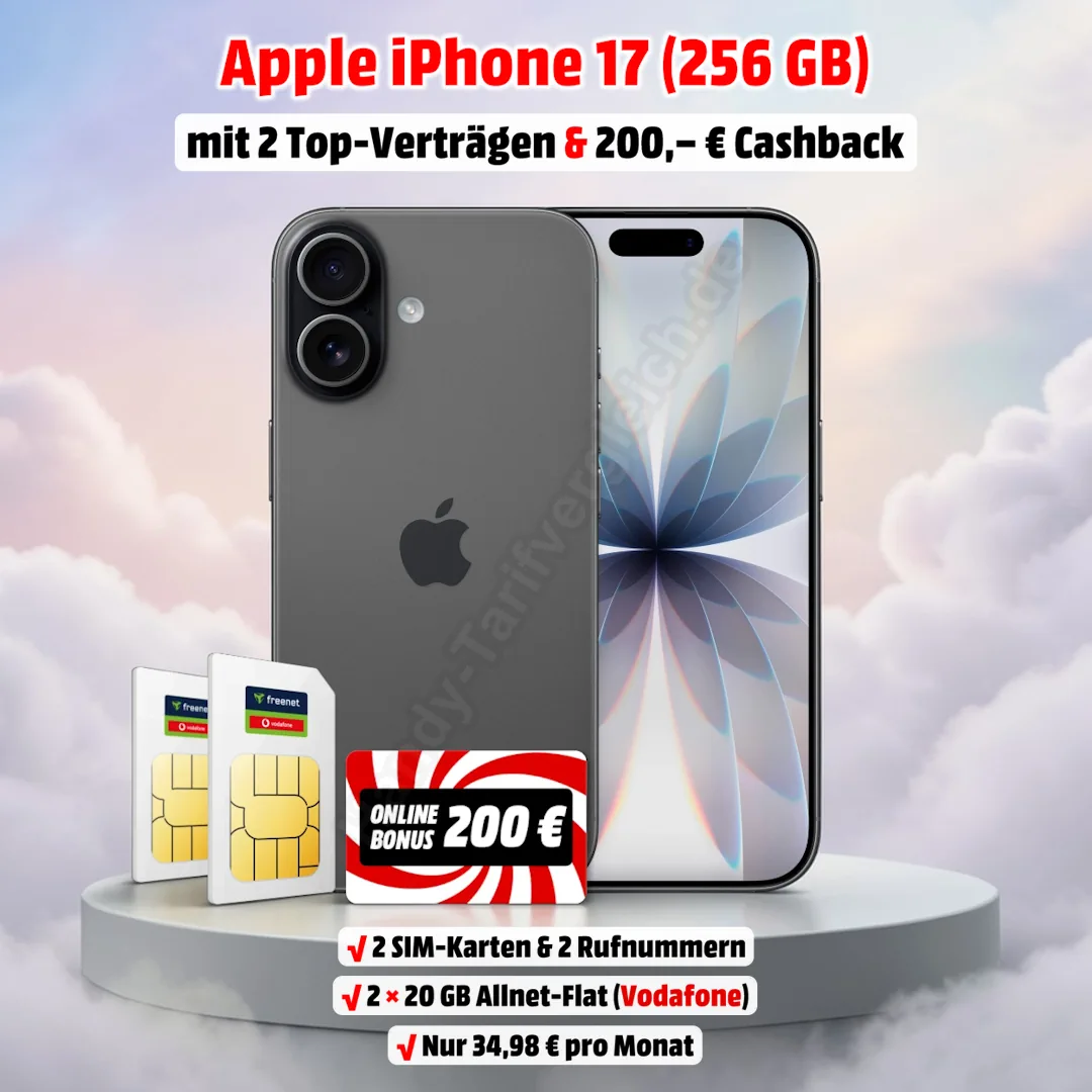 Apple iPhone 17 mit 2 Top-Verträgen im D-Netz von Vodafone und 200 Euro Cashback