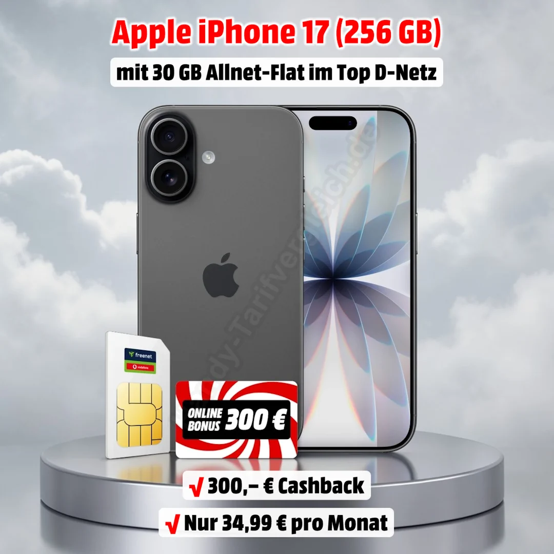 Apple iPhone 17 mit Vertrag und 300 Euro Cashback