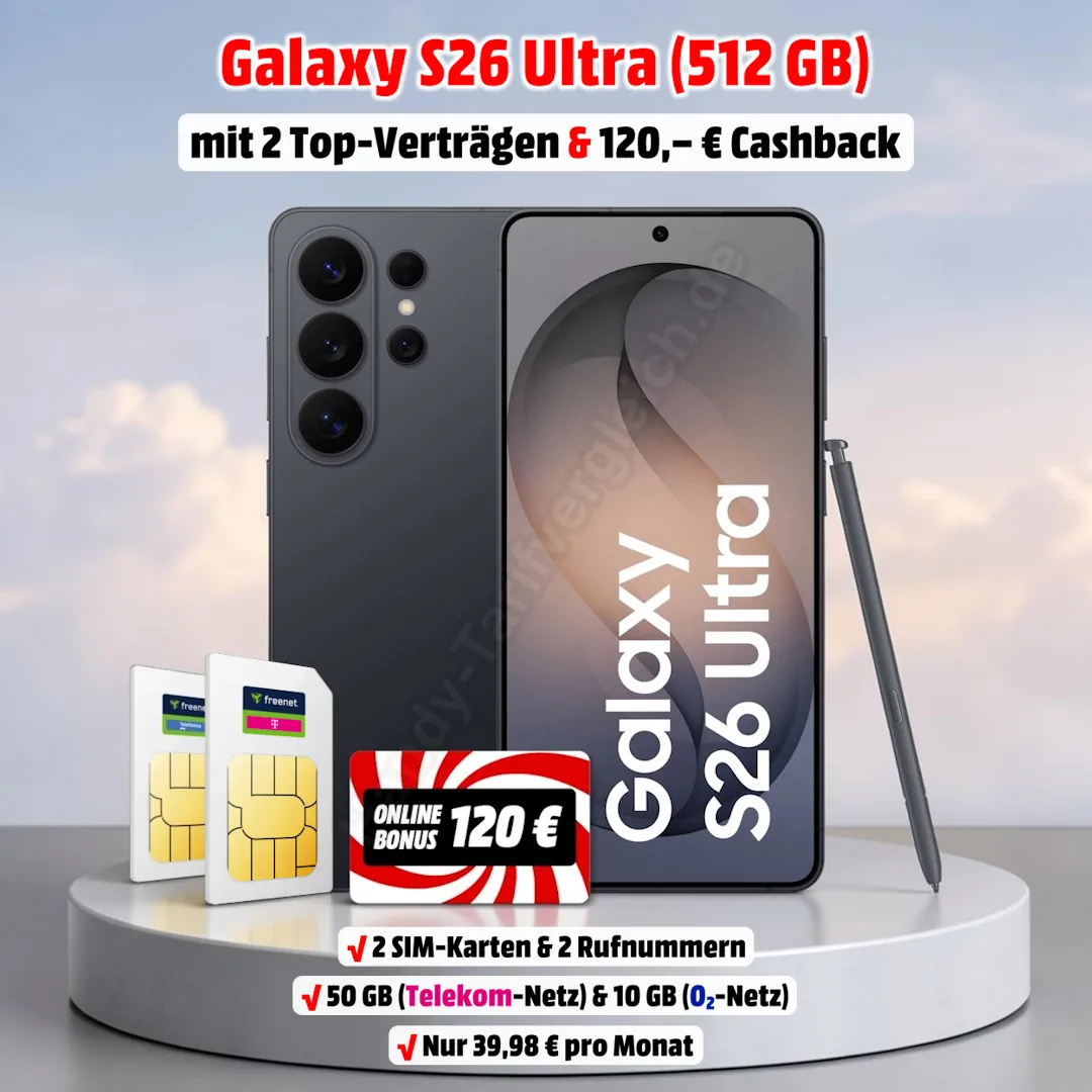 Samsung Galaxy S26 Ultra (512 GB) mit 2 Verträgen und 120 Euro Cashback