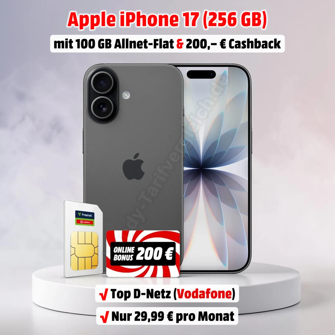 Apple iPhone 17 mit Vertrag und 200 Euro Cashback