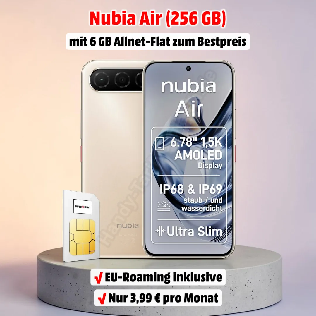 Nubia Air mit Vertrag inkl. 6 GB Allnet-Flat zum Tiefstpreis